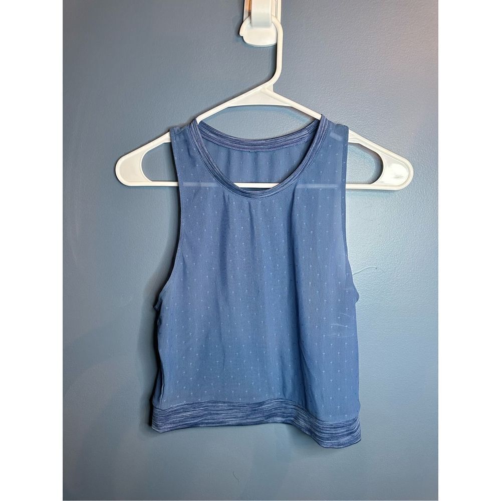 Zyia Active Women's Blue Sheer Crew Neck Cropped Tank Top Size Large